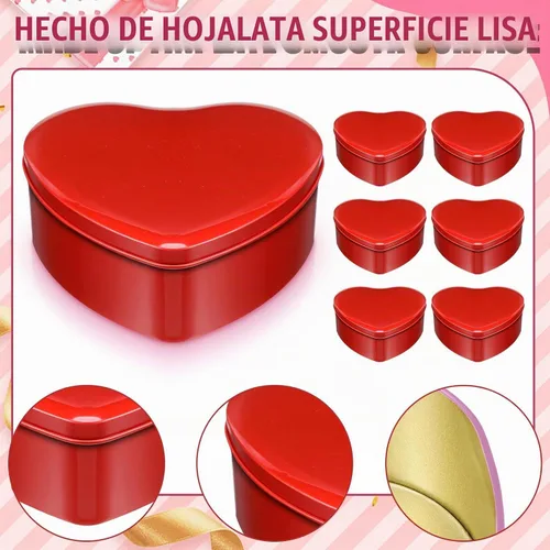 Vista 3 de Blulu 6 latas de metal en forma de corazón para el día de San Valentín con tapas de 4.72 x 4.33 pulgadas, cajas de dulces de San Valentín, tarro