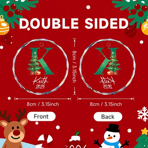Vista 3 de Adornos con nombre de letra para árbol de Navidad, adornos de Navidad personalizados 2025, adornos de nombre inicial personalizados, decoraciones