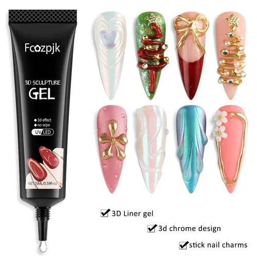 Vista 7 de Fcozpjk Gel constructor sólido de 30g para uñas y gel de esmalte de 15g, gel duro transparente no pegajoso para uñas con lápiz de tallado de Gel