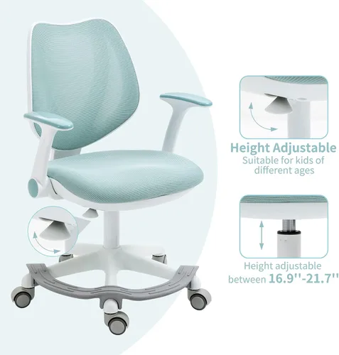 Vista 7 de HOMEFUN Silla de escritorio para niños, sillas de computadora con reposabrazos y reposapiés para niños y niñas, bonita malla ergonómica con altura