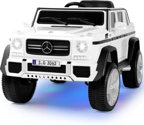 Vista 12 de JOYLDIAS - Auto Mercedes-Benz G650S con licencia para niños, camión de paseo para niños 12V7AH con luces LED subterráneas, control remoto, 3 Negro