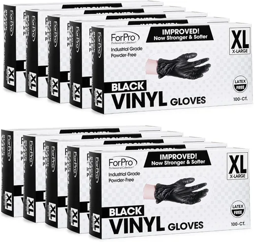 Vista 9 de ForPro Disposable Vinyl Gloves, 3.9 Mil, Powder & Latex-Free, Food Safe Negro