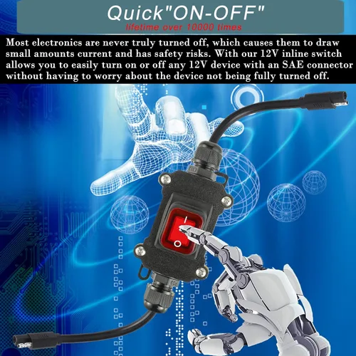 Vista 3 de Interruptor de alimentación en línea de 12 V con clasificación de impermeabilidad IP67, cable SAE de 14 AWG con interruptor de encendido/apagado