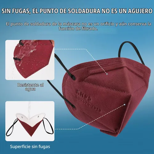 Vista 5 de WWDOLL - Mascarilla KN95, 50 unidades, 5 capas transpirables, color rojo