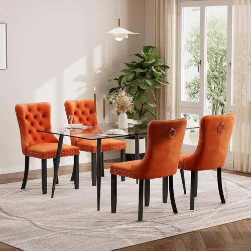 Vista 74 de Baysitone Juego de mesa de comedor de cristal de 51 pulgadas para 4, juego de 5 piezas de comedor moderno, mesa de cocina rectangular de vidrio