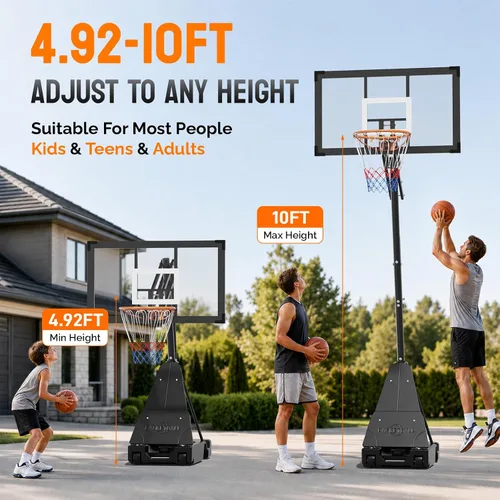 Vista 2 de PEXMOR Aro de baloncesto portátil de 4.92-10 pies con tablero de 44