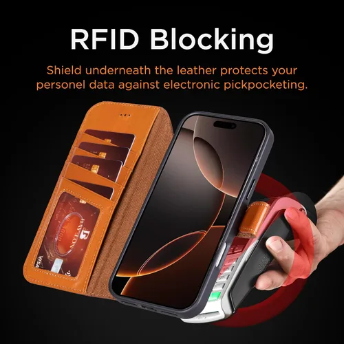 Vista 14 de Bayelon Funda tipo cartera para iPhone 15 Pro, cartera de cuero de grano completo, funda magnética desmontable, tarjetero, funda tipo cartera