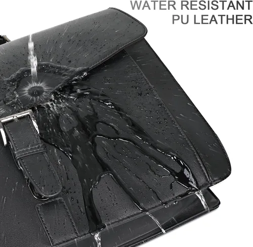 Vista 8 de ESTARER Portafolio de cuero para hombres de 15.6 pulgadas, bolsa para computadora portátil para oficina/negocios/viajes, bolsa de hombro grande