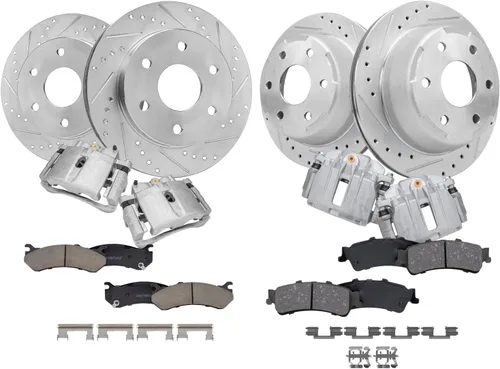 Vista 140 de Detroit Axle - Rotores de freno para Ford 2013-2019 Explorer Taurus Flex Lincoln MKT MKS, rotores de freno de disco ranurados perforados de repuesto