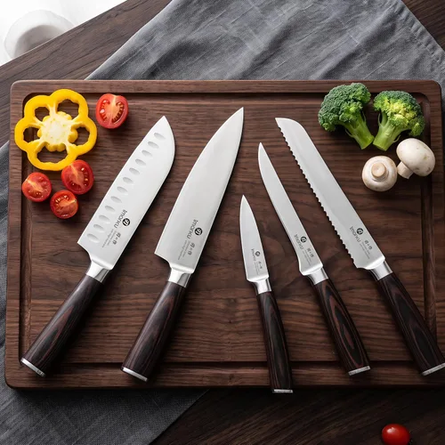 Vista 7 de imarku Juego de cuchillos de cocina de 5 piezas, juego de cuchillos Negro marrón
