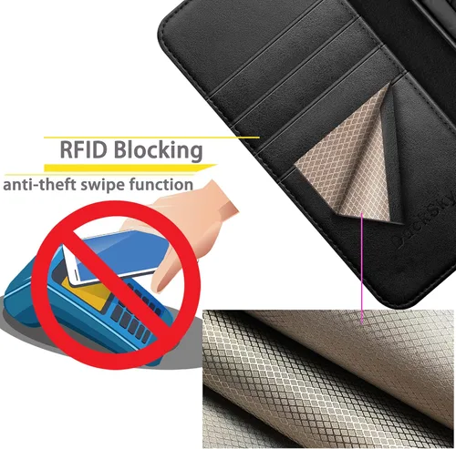 Vista 4 de DuckSky Funda tipo cartera de piel auténtica para iPhone 11 con bloqueo RFID, 4 tarjeteros de crédito. Cuero auténtico. Funda protectora para iPhone