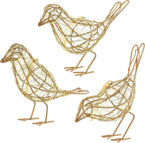 Vista 11 de Juego de Decoración de Granja de 3 Estatuas de Pájaros - Adorno Navideño - Figuras de Pájaros de Ratán Natural Tejidas a Mano para Decoración