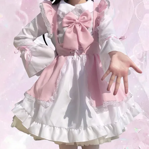 Vista 2 de Linda ropa de Lolita para mujer, disfraz de anime (rosa, XL)