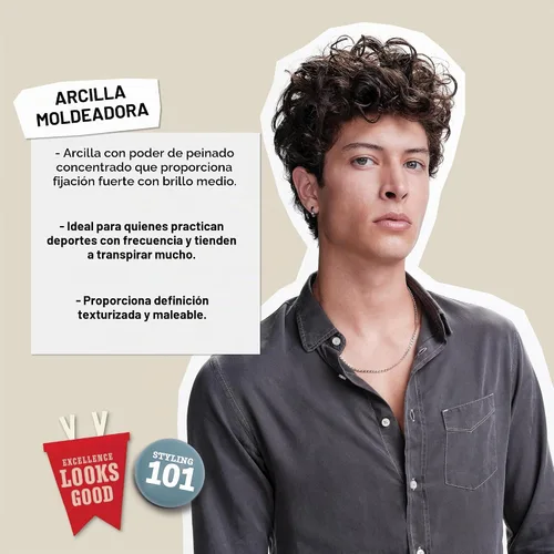 Vista 3 de American Crew Arcilla para moldear el cabello para hombre, gel de peinado con fuerte sujeción y brillo medio, relleno de calcetines para él, 3 onzas