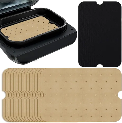 Vista 8 de WMKGG Papel pergamino rectangular para freidora de aire, 100 forros desechables perforados para freidora de aire con 2 alfombrillas de parrilla