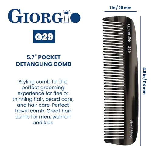 Vista 3 de Giorgio G29 - Peine de bolsillo de dientes finos Grahpite negro para hombres, peine alisador para el cuidado diario del cabello, bigote y barba