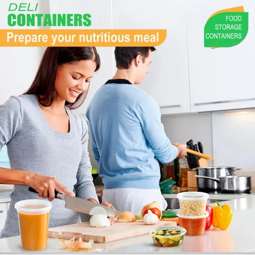 Vista 10 de [80 juegos combinados] Contenedores de almacenamiento de alimentos con tapas, 8 oz, 16 oz, 32 oz, recipientes de plástico para delicatessen