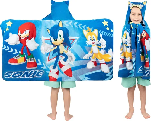 Vista 2 de Franco Sonic The Hedgehog - Toalla con capucha + Sonic The Hedgehog Super Soft Micro Raschel