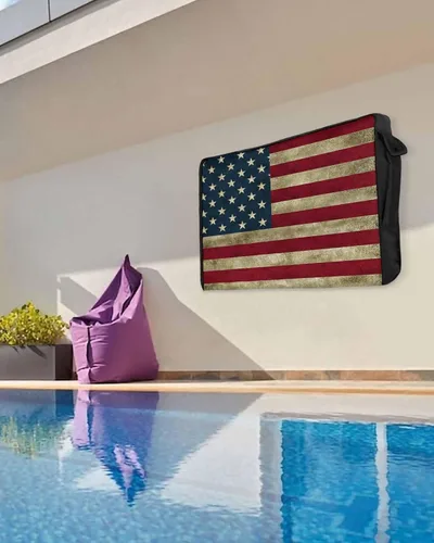 Vista 5 de T&H XHome Funda de TV para exteriores, con bandera estadounidense, impermeable y resistente a la intemperie, protector de pantalla LCD móvil de 30 a