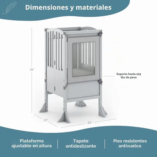 Vista 3 de Guidecraft Contemporary Kitchen Helper® Taburete de cocina y 2 protectores - Gris: Plegable, altura ajustable, taburete de cocina de madera