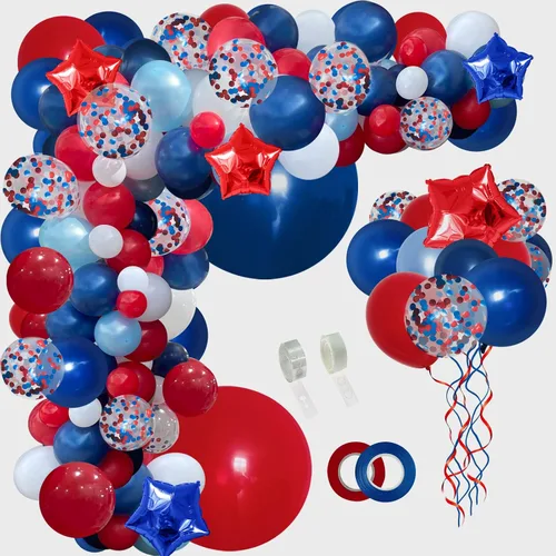Vista 8 de PERPAOL Kit de arco de guirnalda de globos arcoíris de 146 piezas y 140 globos azul marino, rojo y blanco