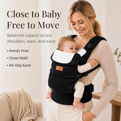 Vista 2 de Baby Carrier for 7-45 lbs, Lightweight Breathable 3D Mesh Infant to Toddler Carrier with Dual-Layer Stability, Easy-Fasten Slide Buckles, Ergonomic