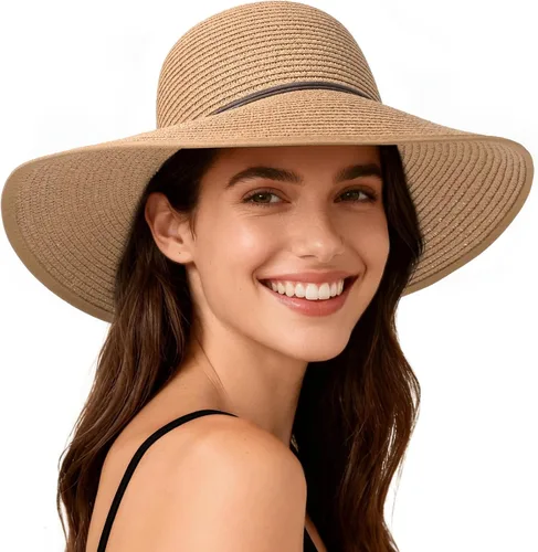 Vista 10 de Sombreros de sol para mujer, protección solar UPF 50+, sombrero de playa Beige