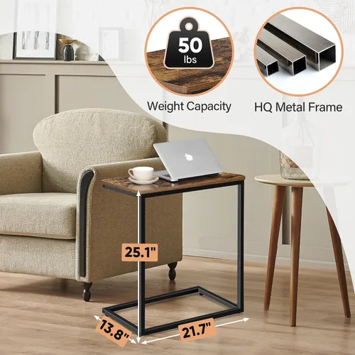 Vista 3 de ZENY Mesa auxiliar en forma de C, mesa auxiliar para sofá, sofá y cama, bandeja de TV, mesa C de escritorio para sala de estar, dormitorio, 13.8 x