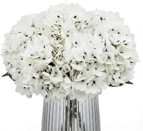 Vista 23 de 5 piezas de flores artificiales falsas, hortensias de seda, 1 arreglos de cabeza de flor, ramos de boda, decoración floral de plástico, centros