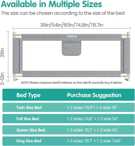 Vista 3 de Rieles de cama para niños pequeños, rieles de cama para bebé, protector de cama de altura ajustable con bloqueo de seguridad para niños, ajuste