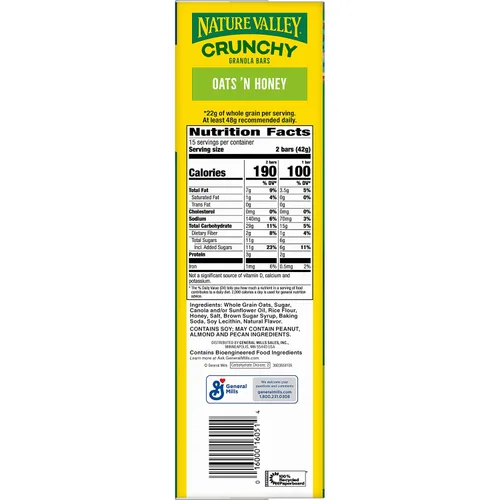 Vista 7 de Nature Valley Barras de granola crujientes, avena y miel, 30 unidades, 22.35 oz (15 bolsas) Avena integral con miel real, 0.78 oz de grano entero