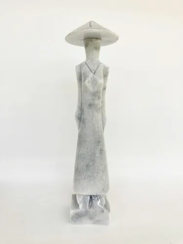 Vista 8 de Estatua de mármol negro para mujer vietnamita, estatua de mujer para sala de estar, oficina, escultura para decoración del hogar, 11.8 pulgadas