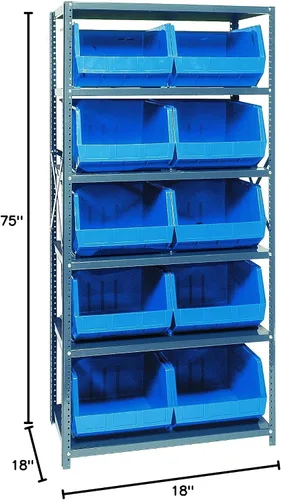 Vista 578 de Quantum QSBU-245BK Heavy Duty Shelving Unit with (7) Shelves and (24) QUS245 Black Bins for Garage Warehouse Storage Distribution 400 lb Load