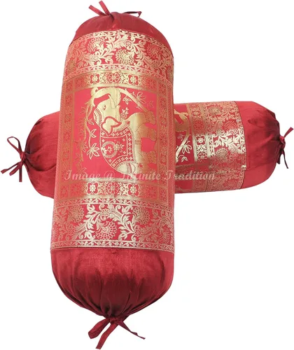 Vista 2 de Fundas de almohada decorativas para sala de estar, estilo étnico, cilíndrica, granate, para yoga, sofá, funda de cojín redonda, tejido jacquard