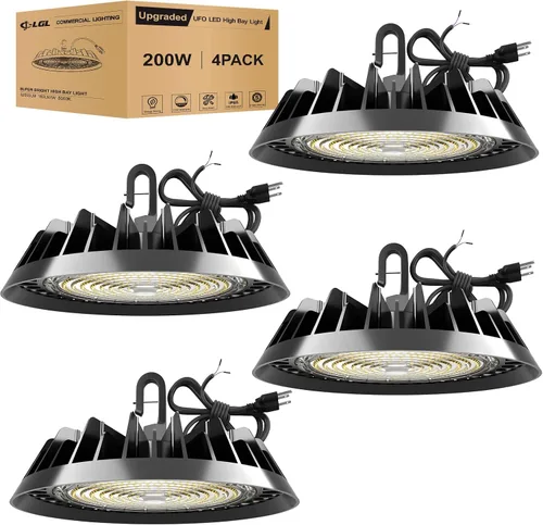 Vista 11 de UFO - Luz LED de alta bahía de 100 W, luces LED de alta bahía de 14,000LM, 0-10 V, regulable, cable de 6 pies con enchufe estadounidense, gancho