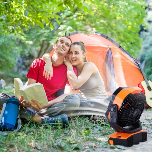 Vista 7 de WESTTREE - Ventilador portátil oscilante con pilas, recargable con gancho de luz, escritorio USB giratorio de 270°, funciona con pilas, tienda