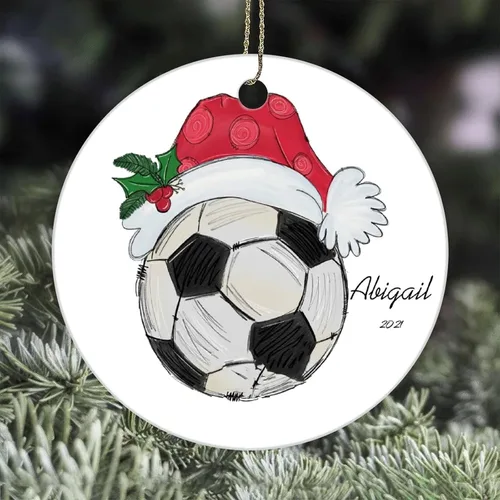 Vista 2 de N/A" Lindo niños adornos de Navidad 2021 para árbol de Navidad,Fútbol personalizado ornamento Baby Shower,Bebé primer regalo de Navidad Oranament