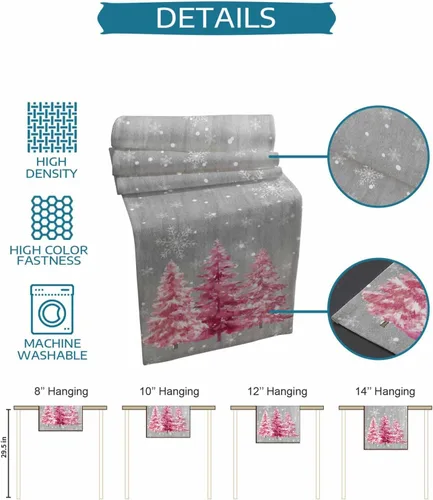 Vista 7 de Camino de mesa de Navidad de otoño de 90 pulgadas de largo, árbol de Navidad, fondo gris, duradero, lavable, camino de mesa de cocina para Árbol