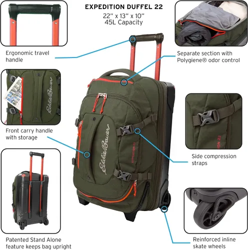 Vista 7 de Eddie Bauer Bolsa de lona Expedition 2.0 hecha de policarbonato resistente y nailon, Herrumbre, Bolsa de lona Expedition 2.0 - Hecha