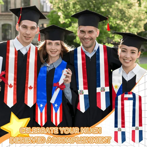 Vista 2 de Estolas de graduación con bandera, estola de graduación, regalo para el día de la graduación, 72 pulgadas de largo