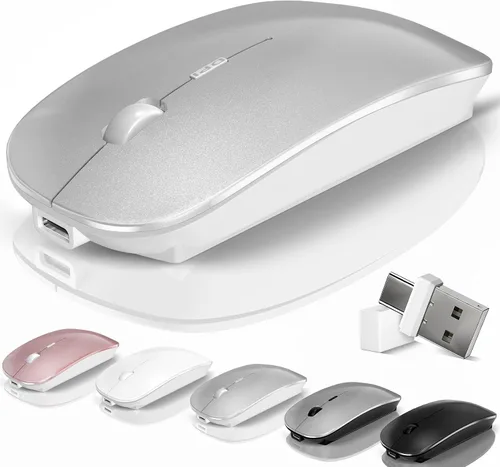 Vista 7 de Mouse para portátil inalámbrico Bluetooth - MacBook Air Mac Pro PC iPad óptico recargable silencioso ratón con interruptor de modo dual Jiggler