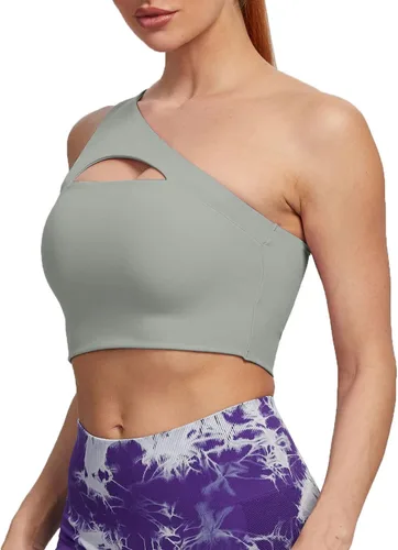 Vista 3 de Aoxjox Brasier deportivo de entrenamiento para mujer, para gimnasio, Olivia, asimétrico, con un hombro, acolchado, para yoga