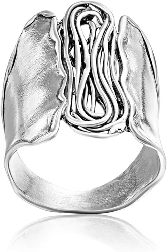 Vista 5 de JEAN RACHEL JEWELRY Anillo de plata de ley 925 Anillo de escudo contemporáneo con envoltura de alambre de diseño vintage, hipoalergénico, sin plomo