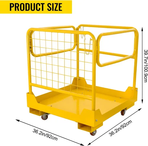 Vista 2 de Plataforma de trabajo de carretilla elevadora, jaula de seguridad para carretilla elevadora, capacidad de 1200 libras con 4 ruedas giratorias