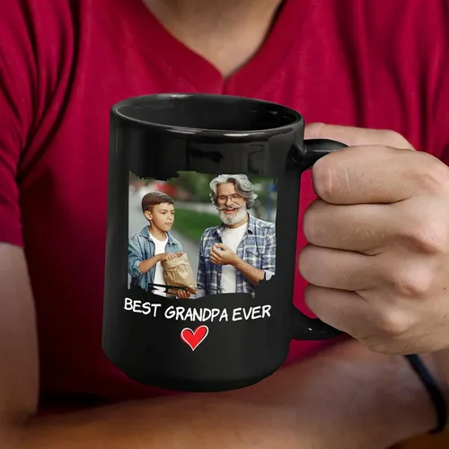 Vista 3 de Best Grandpa Ever - Taza de café personalizada de cerámica negra de 11 onzas, taza de café para abuelo, regalo para abuelos, taza de viaje moderna