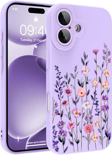 Vista 198 de Magnético para iPhone 13 con protector de pantalla [Compatible con MagSafe] Diseño de patrón floral de flores bonitas, funda delgada a prueba