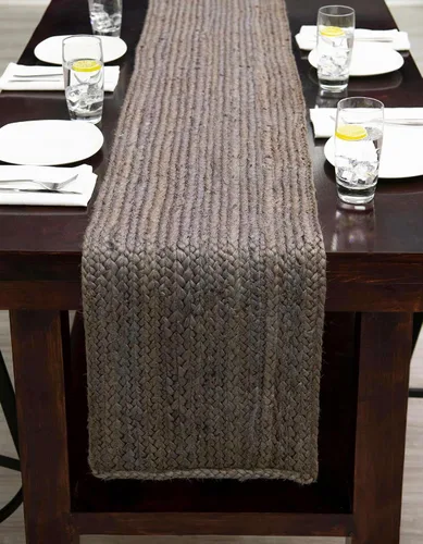 Vista 3 de Unique Loom Alfombra trenzada de la colección de yute - Dhaka (1' 2" x 6' 1", camino de mesa, gris)
