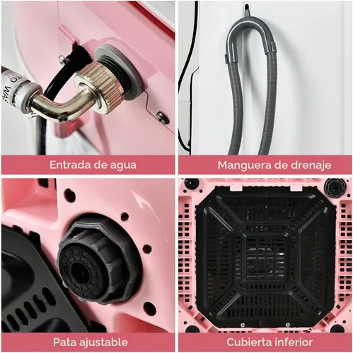Vista 9 de COSTWAY Lavadora Portátil, Capacidad de 8 Libras, Bomba de Drenaje Integrada, Lavadora Compacta de Lavandería con 6 Programas, 6 Niveles de Agua