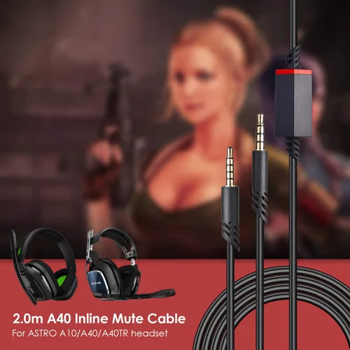 Vista 3 de Cable de repuesto para auriculares Astro A40 con botón de silencio en línea para auriculares Astro A10/A40/A40TR/A50, compatible con controlador