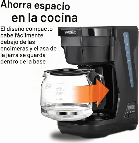 Vista 3 de Proctor Silex FrontFill - Cafetera de goteo, digital y programable, jarra de vidrio de 12 tazas, color negro y plateado (43685PS)